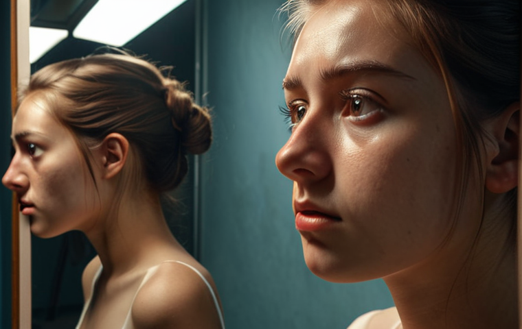 **

Prompt: A person looking at their reflection in a mirror that shows not only their physical appearance but also swirling emotions and thoughts within their mind. Soft, introspective lighting.

**