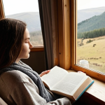 **Prompt:** A serene individual journaling in a cozy armchair by a window, bathed in soft light. Focus on capturing the peaceful atmosphere of self-reflection and mindfulness. Include elements like a warm cup of tea and a calming landscape visible through the window. The style should evoke a sense of calm and inner peace, akin to a relaxing Headspace meditation session.