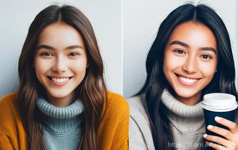 진정성을 위한 나의 스토리 공유하기 - **"Authentic vs. Filtered Reality"**: A split image contrasting two versions of a young woman (mid-2...