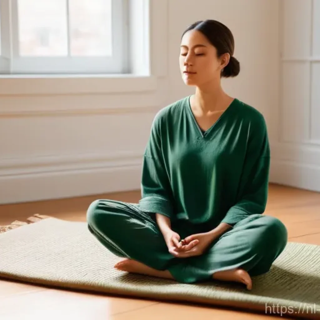 자아 발견과 진정성의 조화 찾기 - **Prompt:** A young adult (gender-neutral, 20s-30s), wearing comfortable, modest loungewear, sits cr...