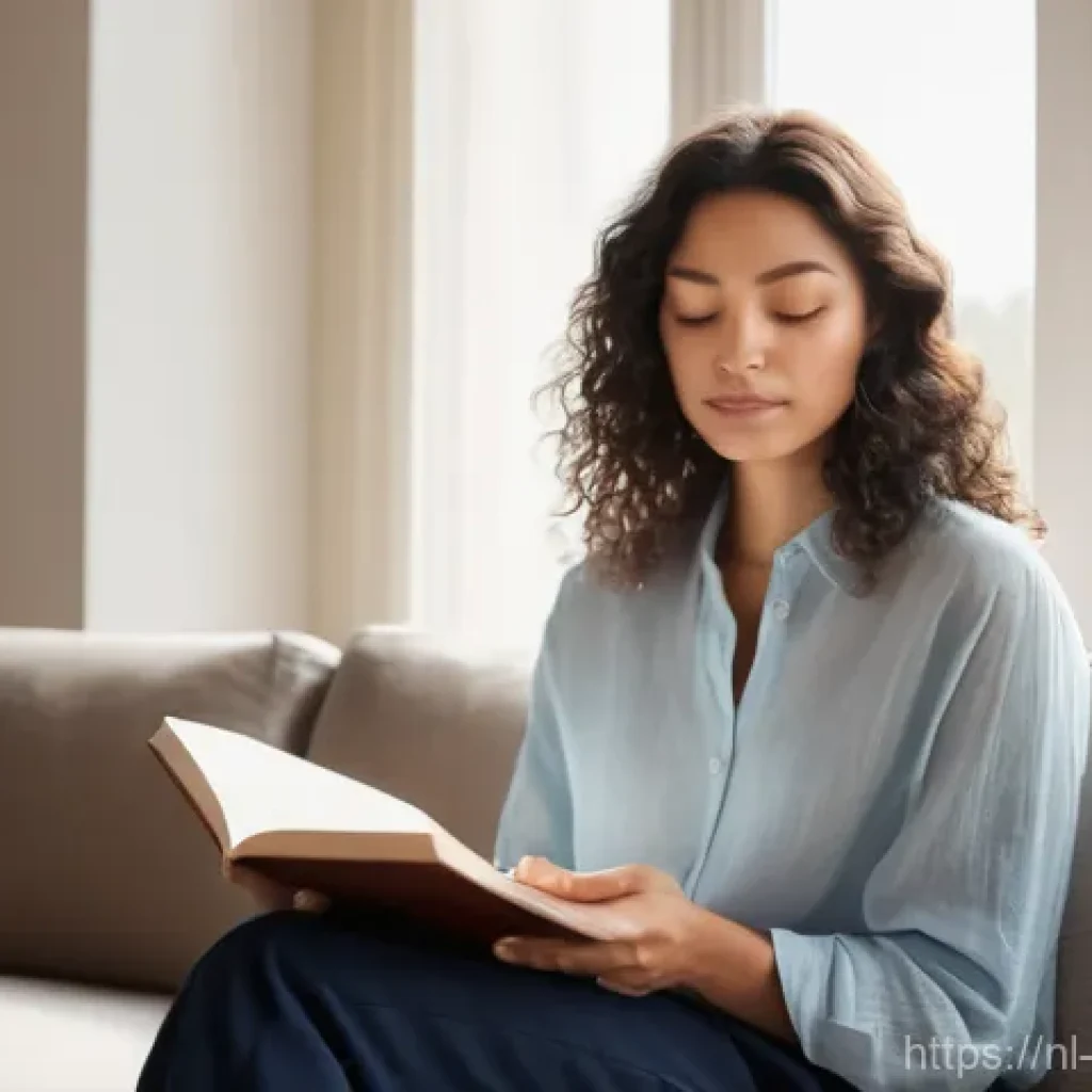 진정성을 탐구하는 워크숍 참가하기 - **Inner Journey of Self-Discovery:** A woman in her late 20s or early 30s is seated peacefully in a ...