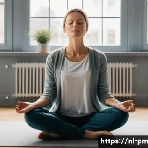 진정성 발견을 위한 명상 기법 - A serene Dutch woman practicing 4-7-8 breathing meditation indoors, sitting cross-legged on a soft c...